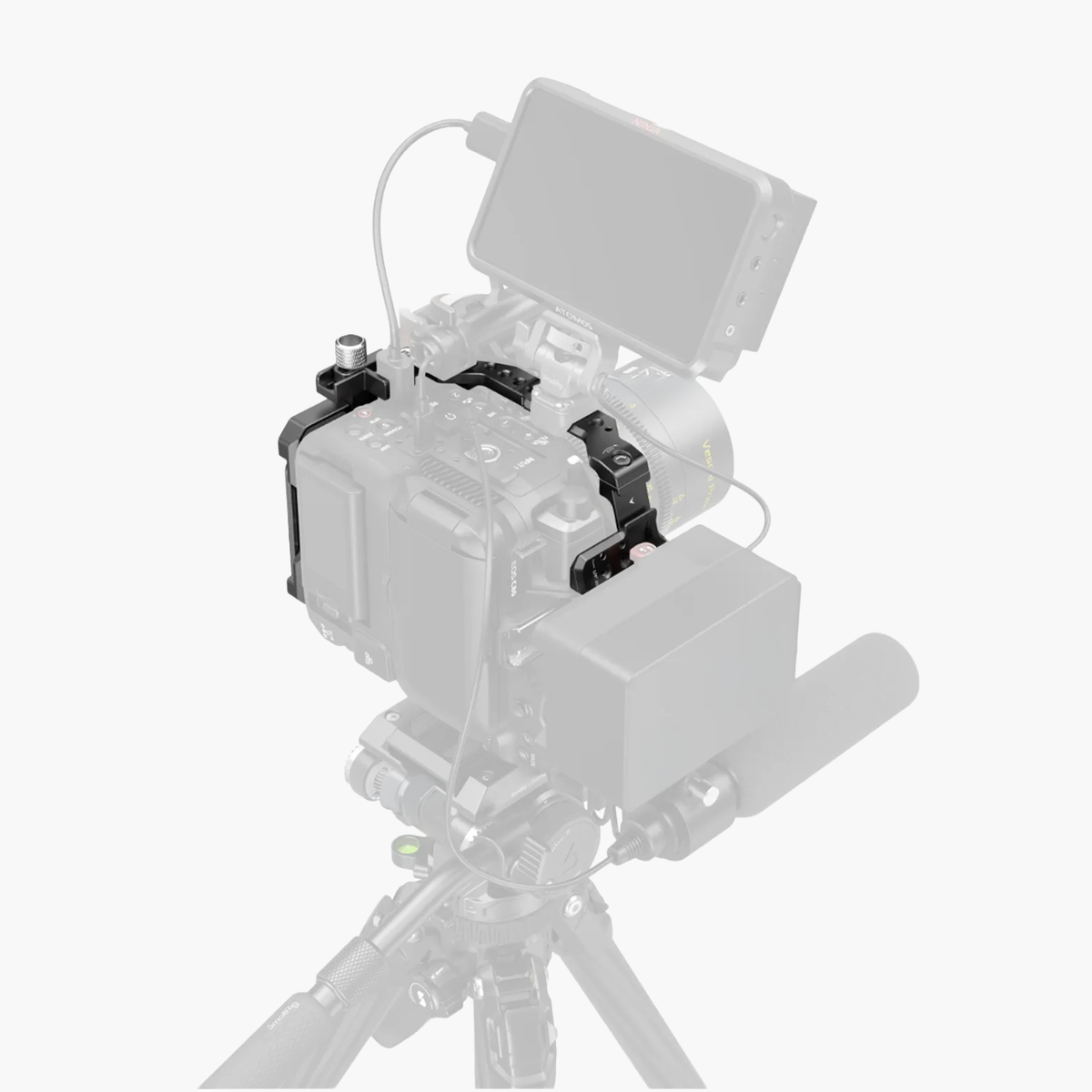 SmallRig Camera Cage na Canon EOS C80 montada em tripé com monitor